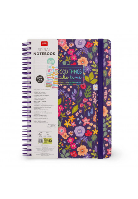 Zápisník Legami Lined Spiral-Bound Notepad - Spiral Notebook - Large - Flowers