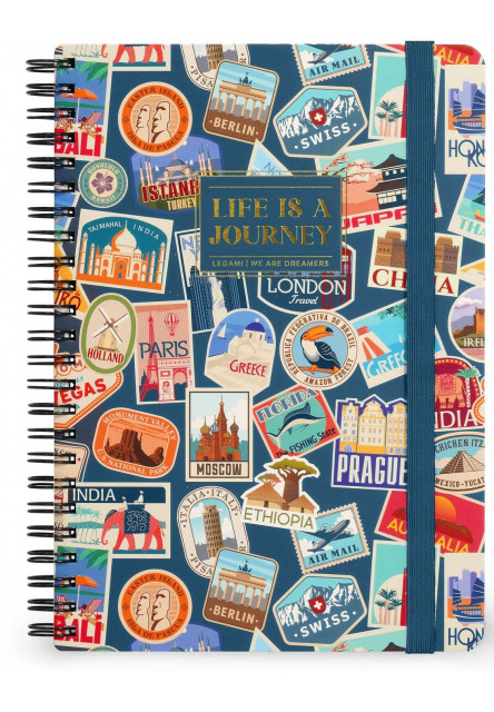 Zápisník Legami Lined Spiral-Bound Notebook - Špirálový zápisník - Veľký - Travel Stickers