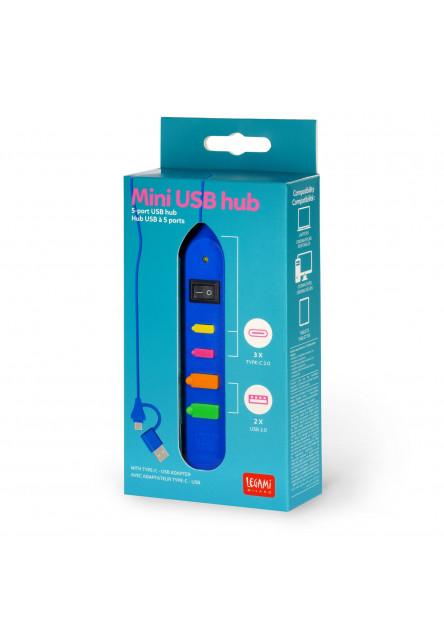 Mini USB HUB Legami 5-portový USB rozbočovač - Mini USB rozbočovač - Modrý