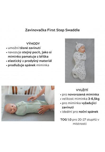 Zavinovačka Sleepee First Step Swaddle s čepičkou zdarma Green Forest