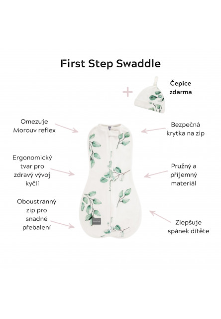 Zavinovačka Sleepee First Step Swaddle s čepičkou zdarma Ivory Forest