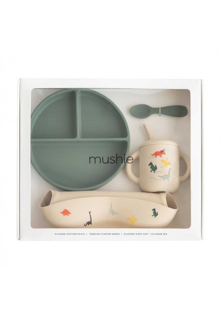Silikónový jedálenský set pre batoľatá mushie - dinosaurs