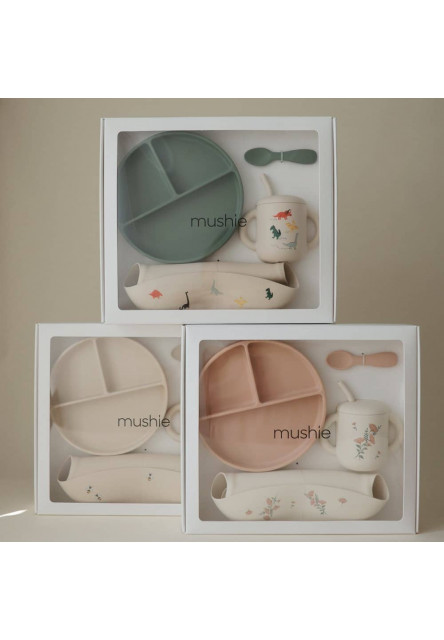 Silikónový jedálenský set pre batoľatá mushie - dinosaurs