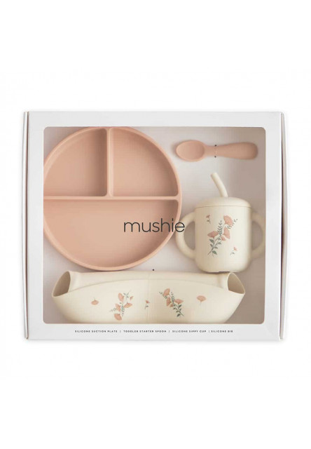 Silikónový jedálenský set pre batoľatá mushie - flowers
