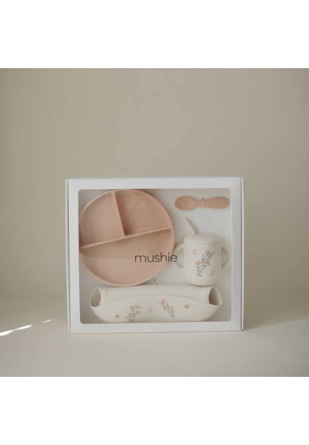 Silikónový jedálenský set pre batoľatá mushie - flowers