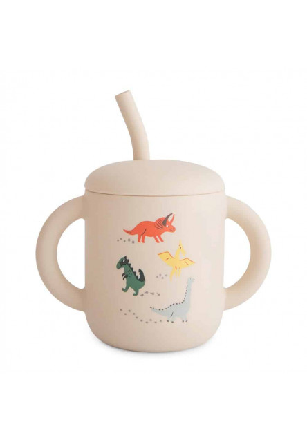 Silikónový pohárik so slamkou mushie - dinosaurs