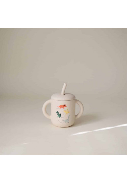 Silikónový pohárik so slamkou mushie - dinosaurs