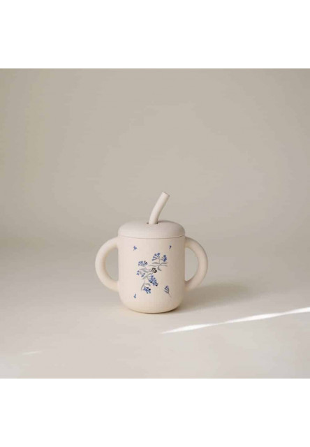 Silikónový pohárik so slamkou mushie - lilac flowers