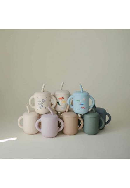 Silikónový pohárik so slamkou mushie - lilac flowers