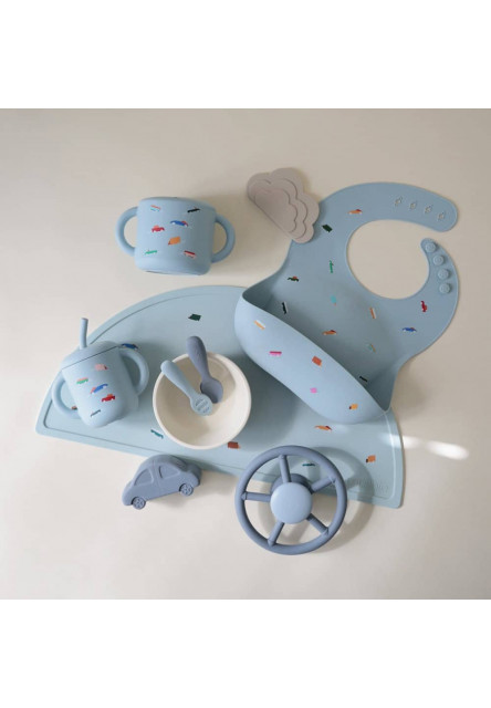 Silikónový pohárik so slamkou mushie - retro cars