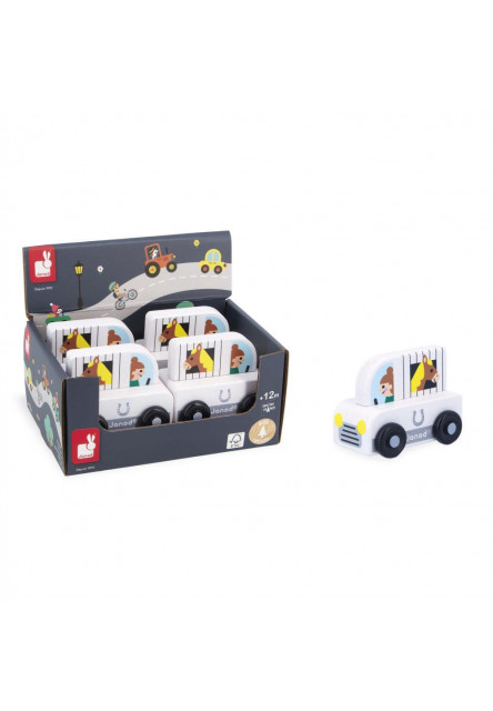 Cross roads Drevené auto na tlačenie Auto s prívesom biele