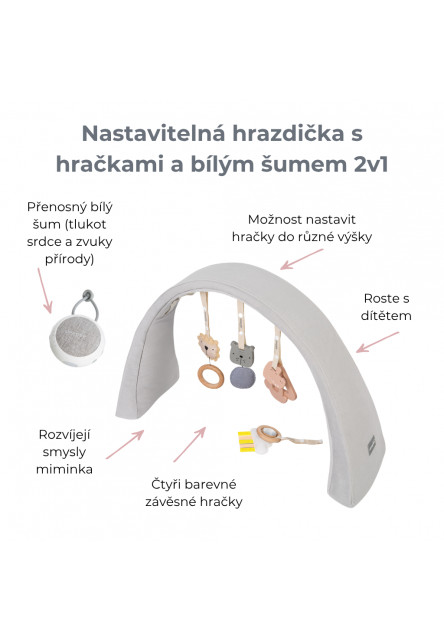 Nastavitelná hrazdička s hračkami a bílým šumem 2v1 Sleepee Sand