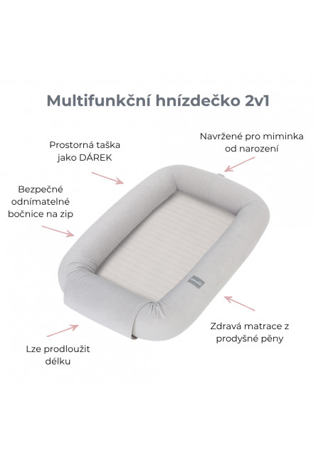 Multifunkční hnízdečko pro miminko s odnímatelnými boky 2 v 1 Sleepee Pink