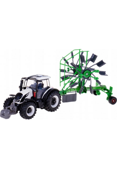 Bburago Farm 10cm Tractor with Deluxe Trailer - Valtra N174 - Whirl Rake Bburago