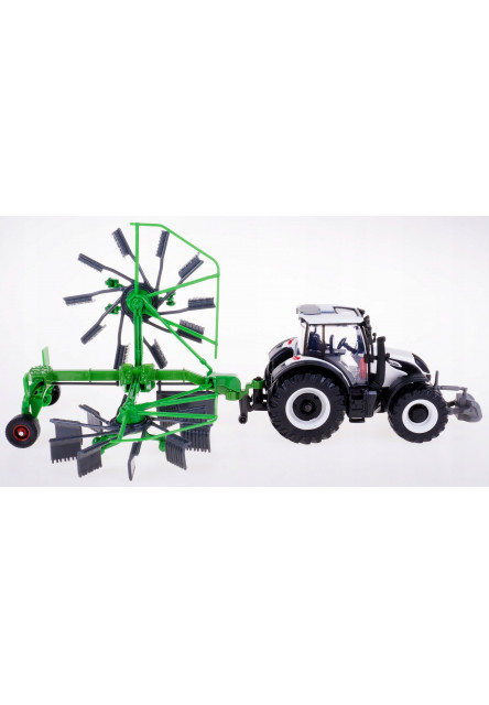 Bburago Farm 10cm Tractor with Deluxe Trailer - Valtra N174 - Whirl Rake