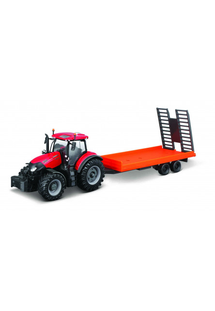 Bburago Farm 10cm Tractor with Trailer - Case IH Optum CVX 300 with Low Loader Trailer