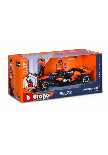 Bburago 1:24 RACE Formula F1 - McLaren F1 Team MCL38(2024) #81 (Oscar Piastr) -with driver Bburago