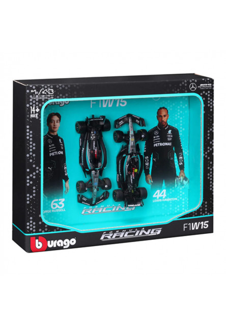 Bburago 1:43 RACE Formula F1 2PAC Mercedes-AMG F1 W15 (2024) #44 L.Hamil ton #63 G.Russel