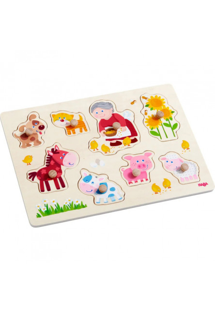 Drevené vkladacie puzzle – babička Lena a jej zvieratká