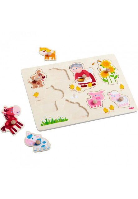 Drevené vkladacie puzzle – babička Lena a jej zvieratká