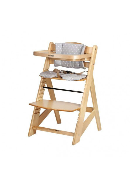 Dřevěná jídelní židlička Toby Plus s pultíkem a polstrováním Nature