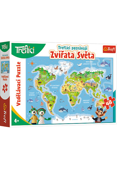 Trefl Vzdelávacie puzzle 48 dielikov - Treflíci spoznávajú zvieratá sveta CZ / Trefl