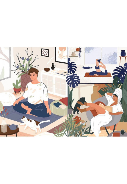 Trefl Prime Puzzle 1000 UFT - Joga, mačky a káva: Pokoj v duši