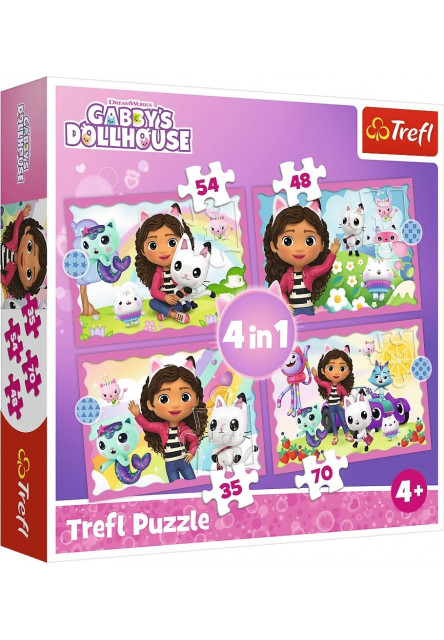 Trefl Puzzle 4v1 - Gabbyine dobrodružstvá / Universal Gabby´s Dollhouse