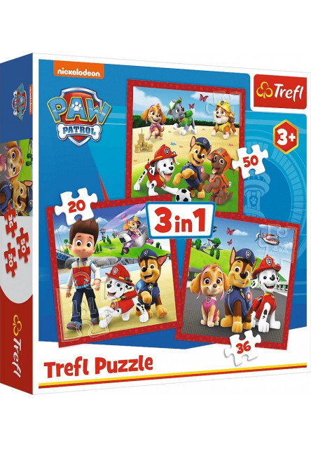 Puzzle 3v1 - Šťastní psi z Labkovej Patroly / Viacom PAW Patrol Trefl