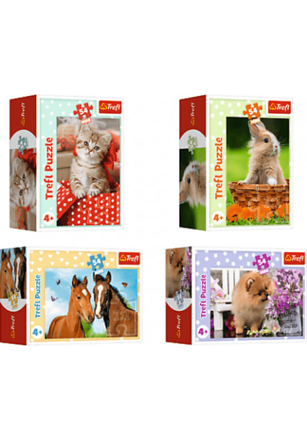 Trefl Mini puzzle 54 dielikov Kôň, králik, pes a mačka