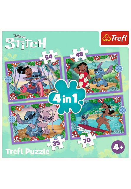 Trefl Puzzle Lilo&Stitch: Bláznivý deň 4v1 (35,48,54,70 dielikov)