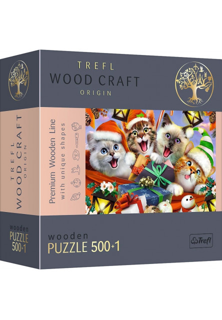 Trefl Wood Craft Origin Puzzle Vianočné mačky 501 dielov