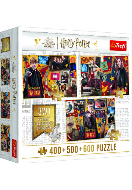 Trefl Puzzle Harry Potter, Harry Potter, Ron, Hermiona 3v1 400 + 500 + 600 dielikov