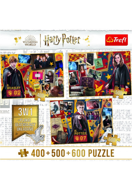 Trefl Puzzle Harry Potter, Harry Potter, Ron, Hermiona 3v1 400 + 500 + 600 dielikov