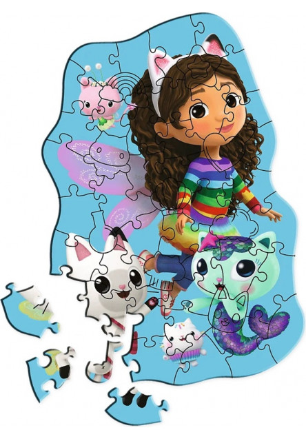 Trefl Drevené obrysové puzzle Gabby's Dollhouse: Veselá Gábinka 50 dielikov
