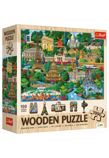 Trefl Drevené puzzle 1000 - Francúzsko - Slávne miesta
