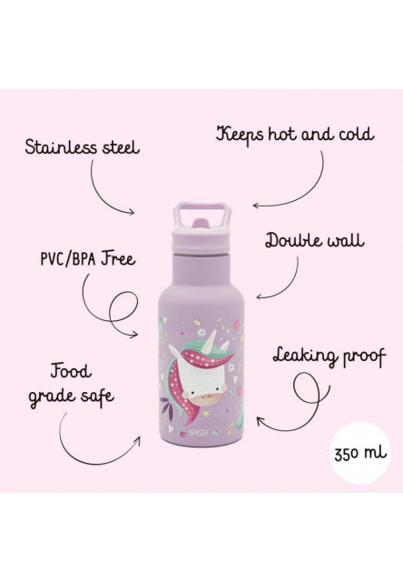 Termofľaša so slamkou  - sparkly the unicorn - 350ml