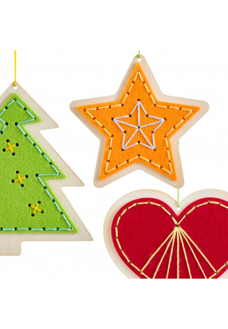 Kreatívna sada Vyšívaná dekorácia Srdce, hviezda a stromček