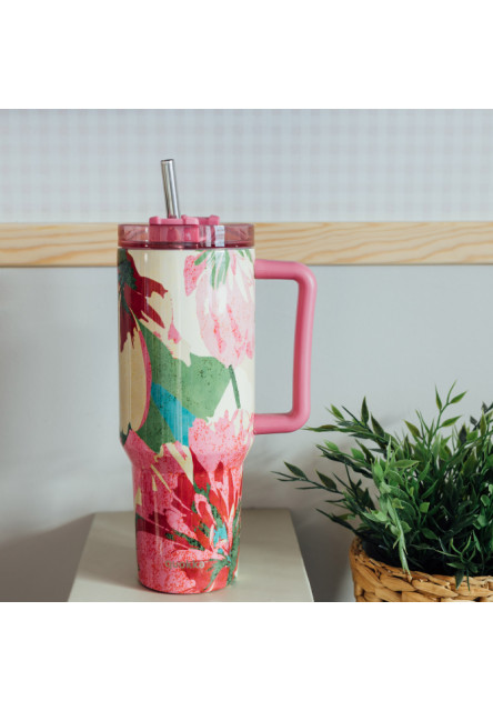 Nerezový termohrnek s brčkem Stream Pink Flambe 1200 ml