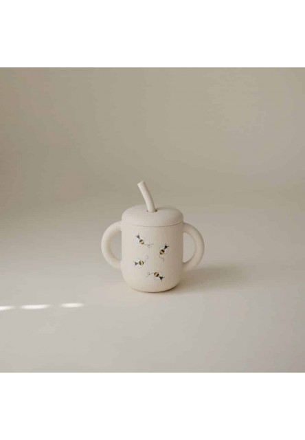 Silikónový pohárik so slamkou mushie - bees