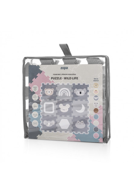 Penová podložka Puzzle 30x30 cm 9ks, Wild Life
