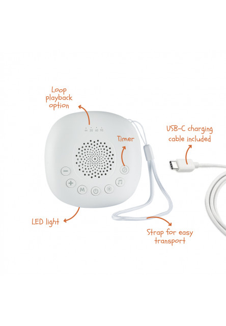 Prenosný usínací modul Premium s LED svetlom, bielym šumom a zvukmi, White