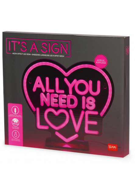 LED nápis s neónovým efektom Legami It's A Sign - All You Need Is Love