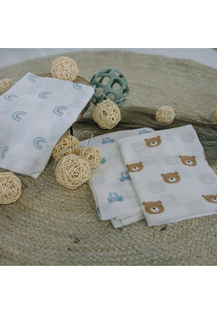 Bubaba Mušelínové látkové pleny 3 ks Teddy