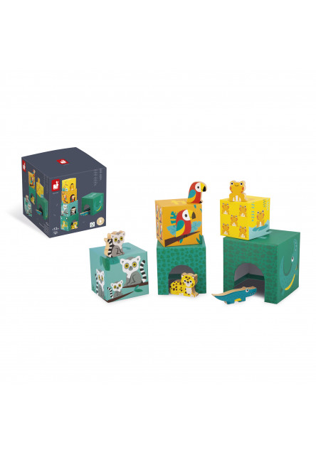 Tropik Skladacia pyramída z kartónu s drevenými zvieratkami