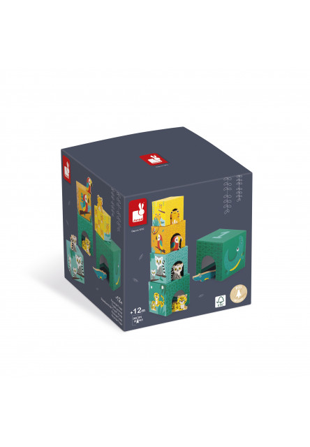 Tropik Skladacia pyramída z kartónu s drevenými zvieratkami