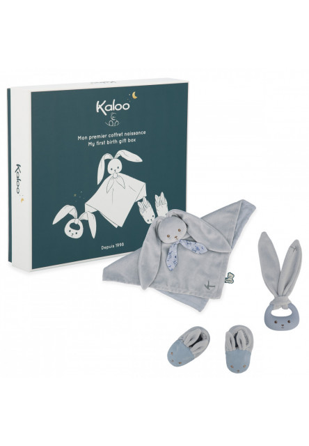 Lapinoo Darčeková sada pre bábätko s hrkálkou hryzátkom a capačkami modrá