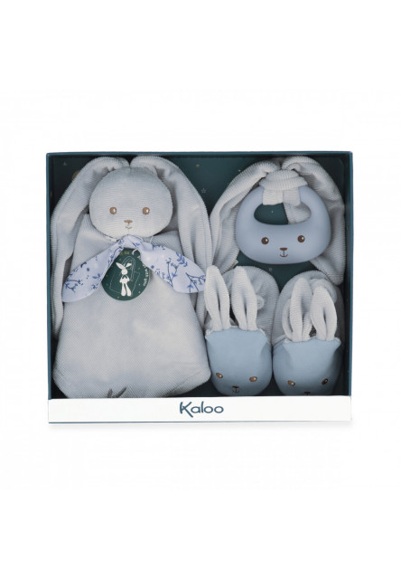 Lapinoo Darčeková sada pre bábätko s hrkálkou hryzátkom a capačkami modrá