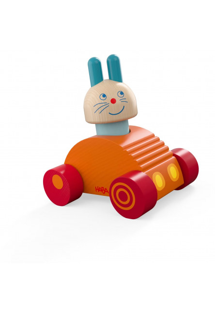 Drevená hračka 2v1 Drevené auto a kolíska Zajačik