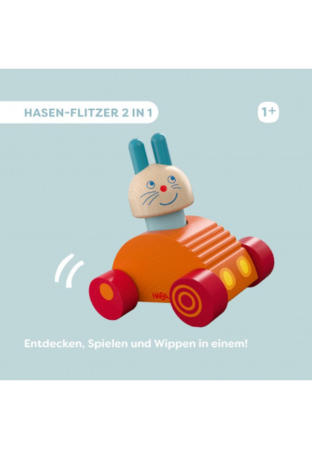 Drevená hračka 2v1 Drevené auto a kolíska Zajačik